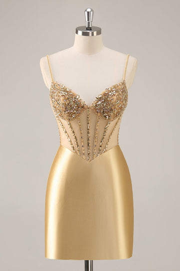 Golden Corset Tight Homecoming Dress with Beading